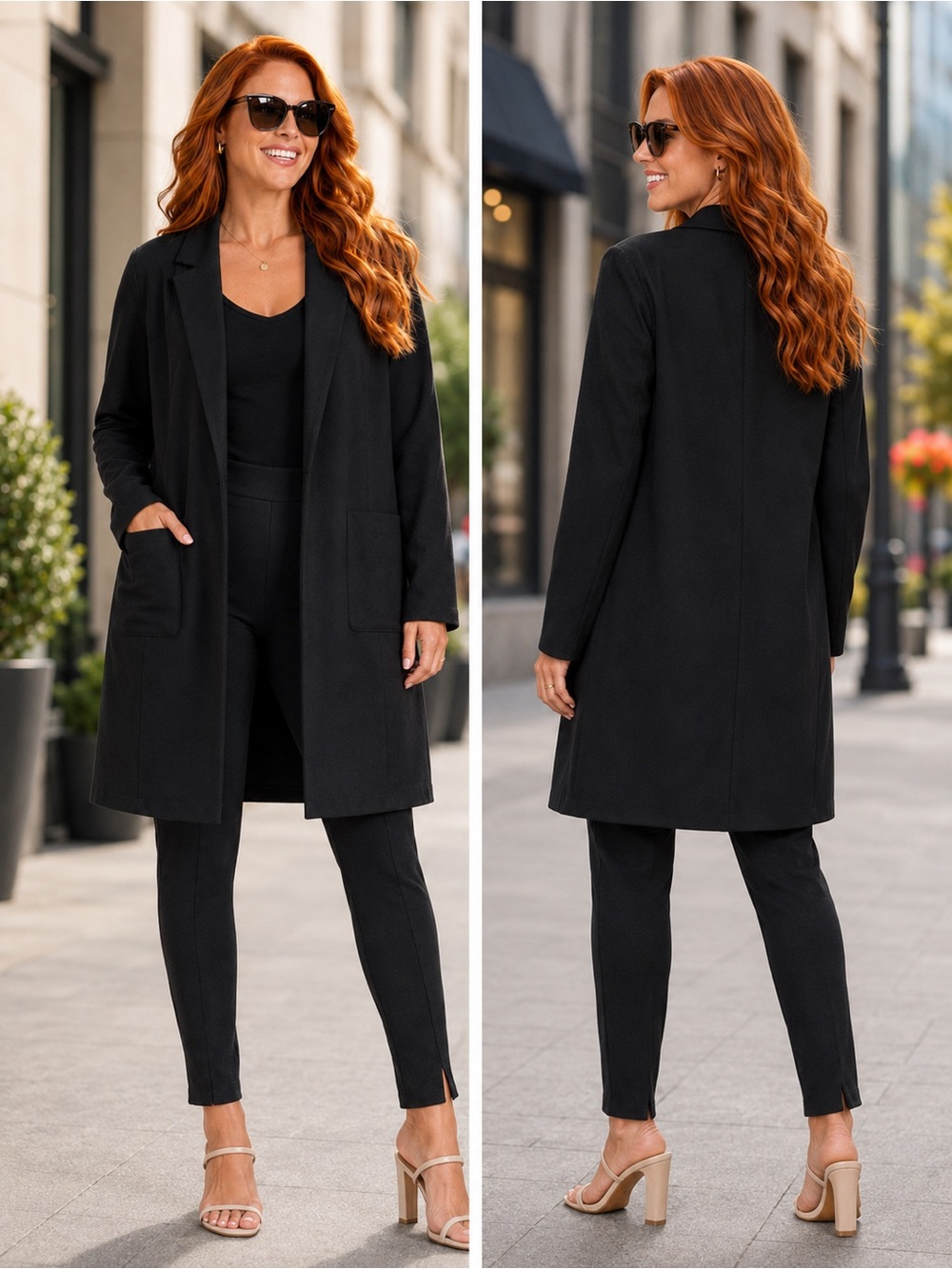 🆕 Dear Scarlett Magic Chic Midi Jacket Black Longline Blazer NWT - Picture 3 of 3